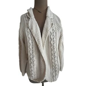 Y2k vtg Cream Chunky Cable Diamond Knit Single Button Cardigan Sweater